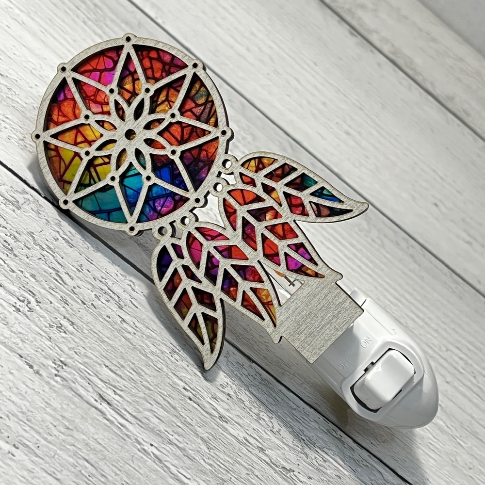 Rainbow Dreamcatcher Night Light Handmade Stained Glass Style LED Plug-in - Picture 4 of 8